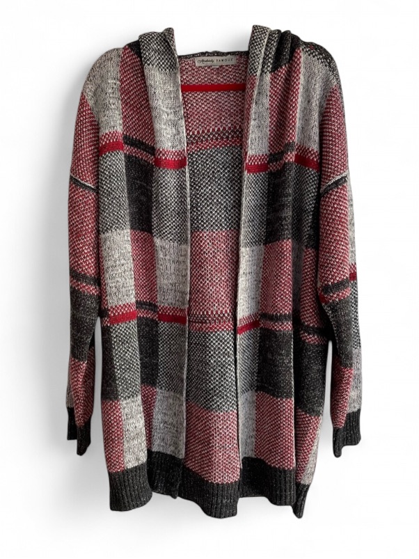 Absolutely Famous Plaid Knit Open Cardigan Hoodie Size 1x